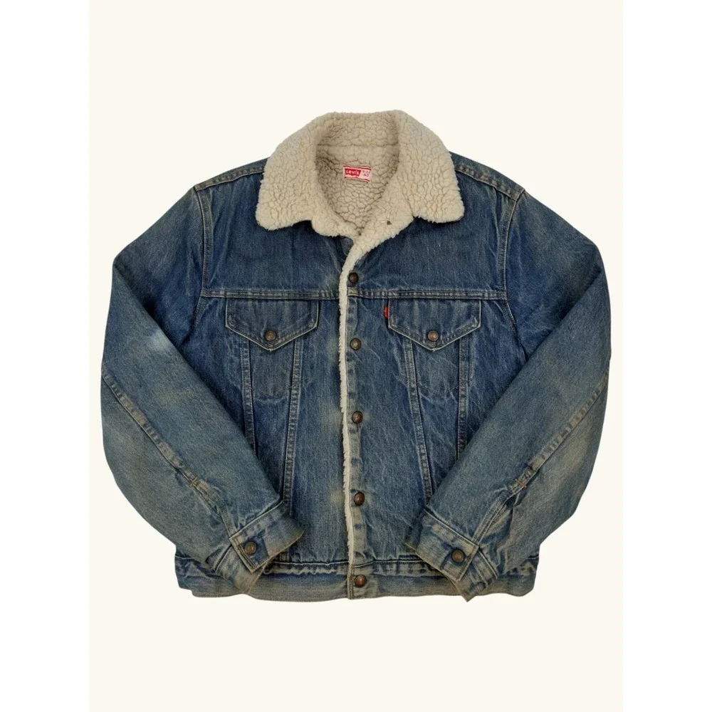 Vintage Levis Sherpa Lined Denim Trucker Jacket Mens 42 Blue Jean Coat 70608